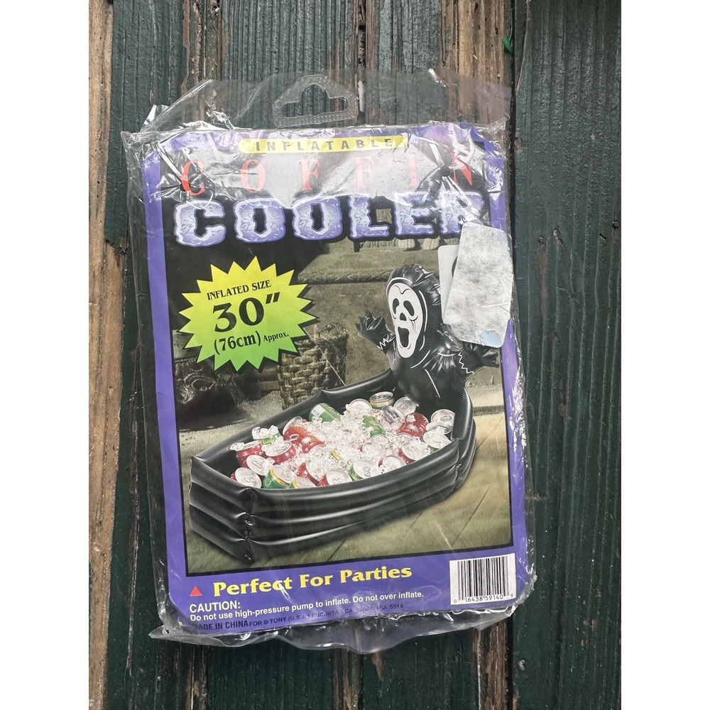 Vintage Black Coffin Cooler Halloween Inflatable Ghost 30" / 2.5 Feet - New!